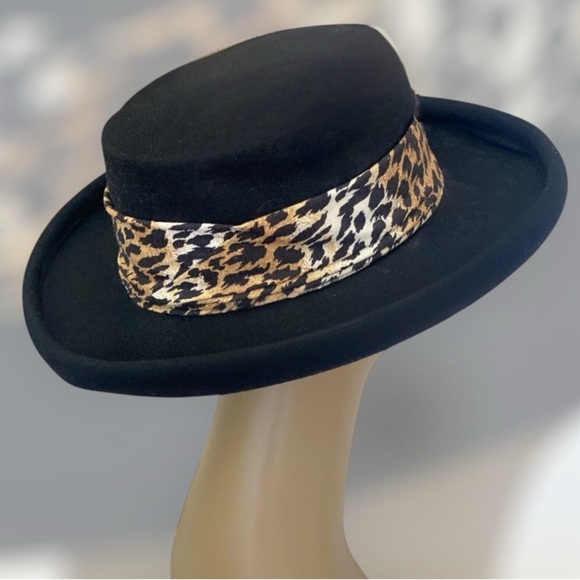 BOLLMAN HAT Co. 100% Wool & Doeskin Fedora Black w Animal Print Sash OS Gorpcore - Picture 2 of 8